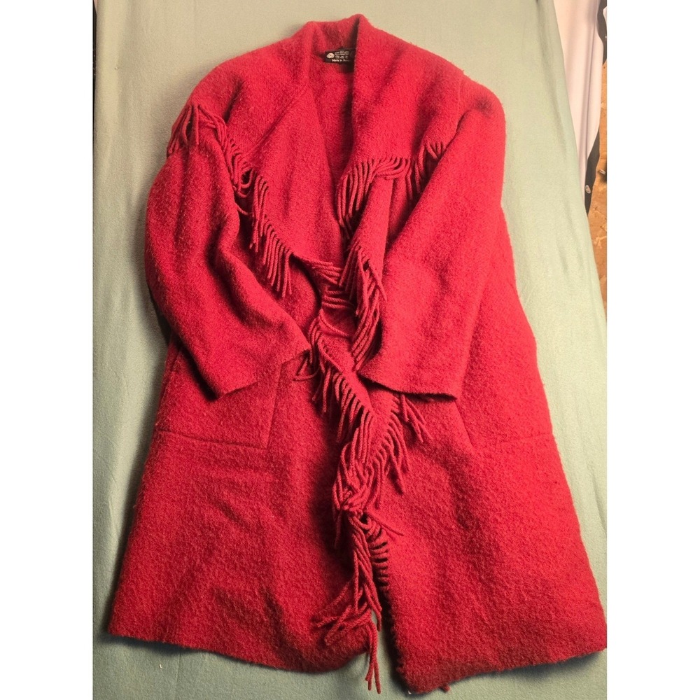 Lillunn Design of Norway Red Wool Fringe Coat Women Pure New Wool Made in Norway